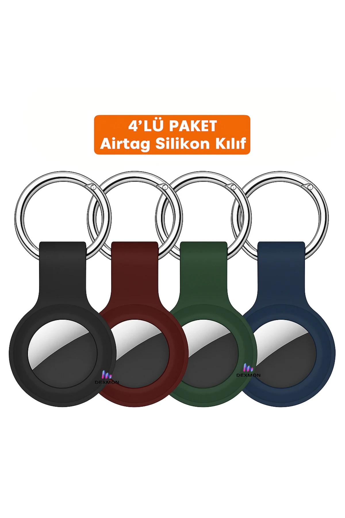 AirTag Uyumlu 4’lü Silikon Kılıf Seti Anahtarlık Arkası Kapalı Düşmez Yıkanabilir