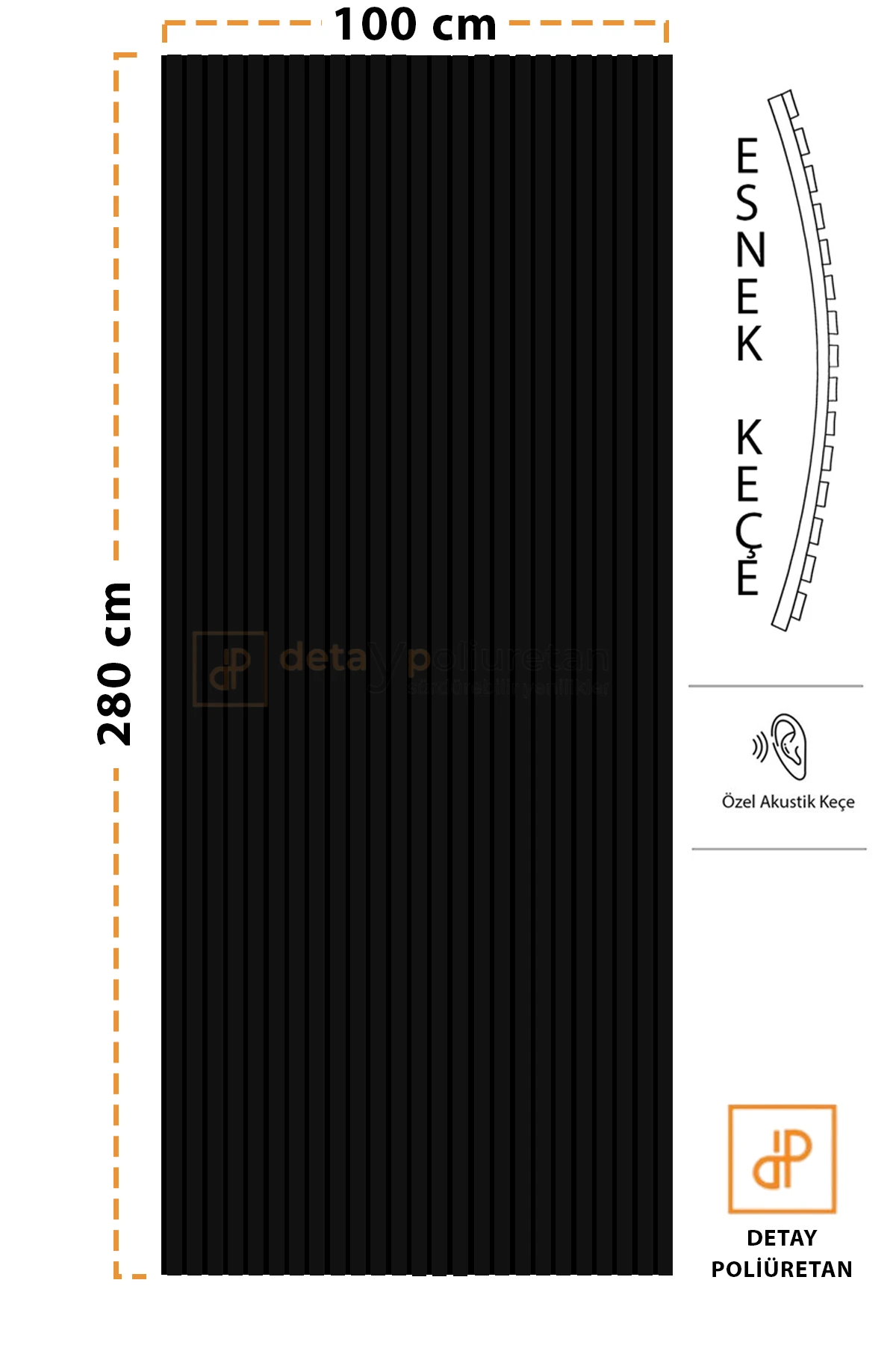 8mm Mdf Ahşap Akustik Duvar Kaplama Paneli 100x280 Cm - Siyah (8mm mdflam-4mm keçe)