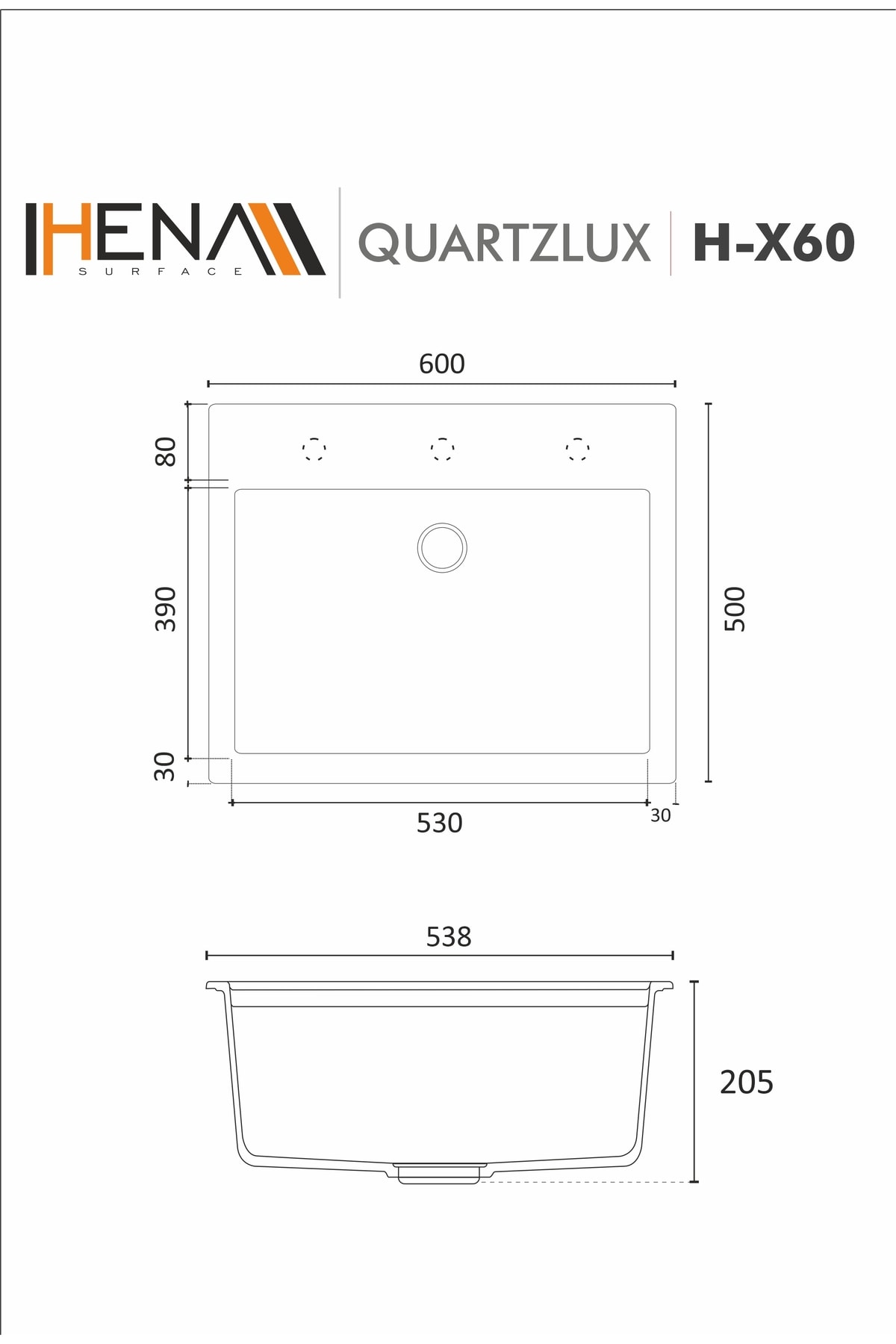 Granit Eviye 1 Gözlü Beyaz 60x50 Granit Evye Kuvars
