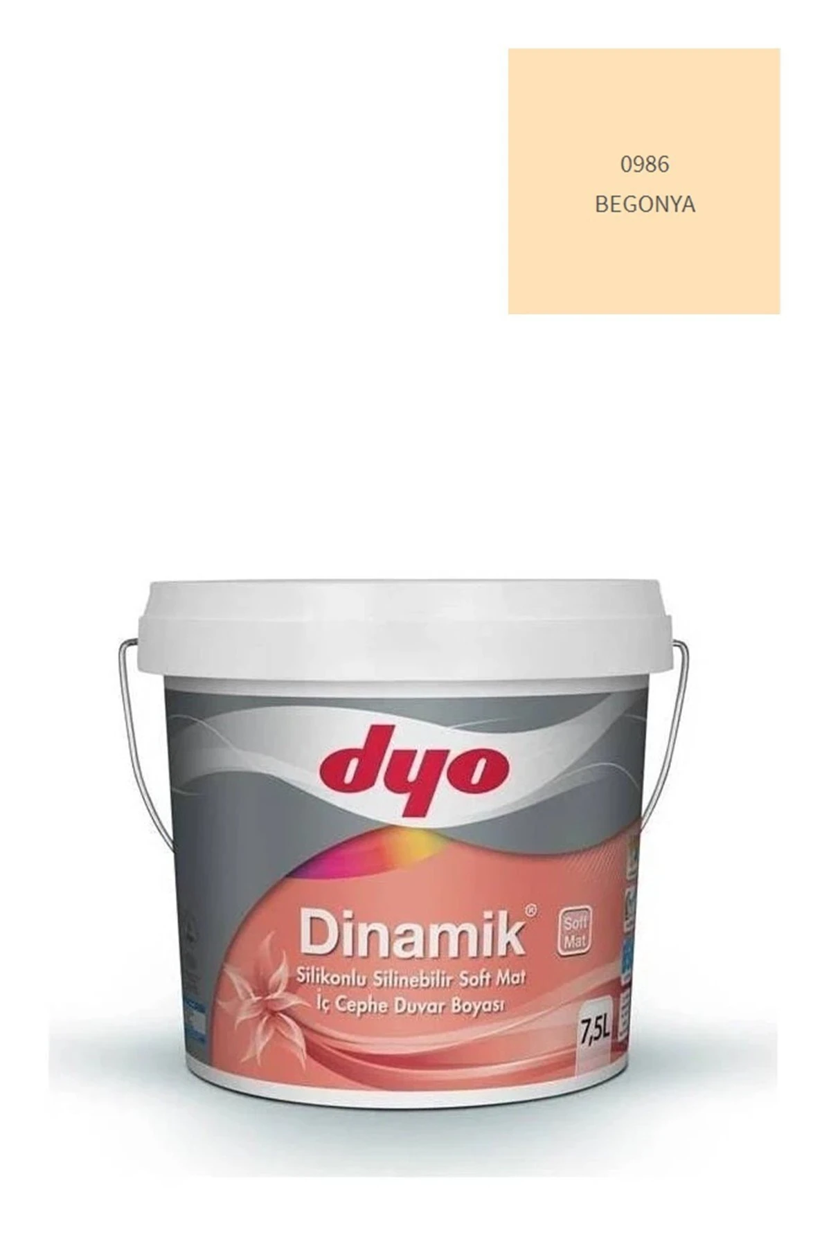 Dyo Dinamik Silikonlu Silinebilir Soft Mat Iç Cephe Duvar Boyası 0986 Begonya 7,5 lt
