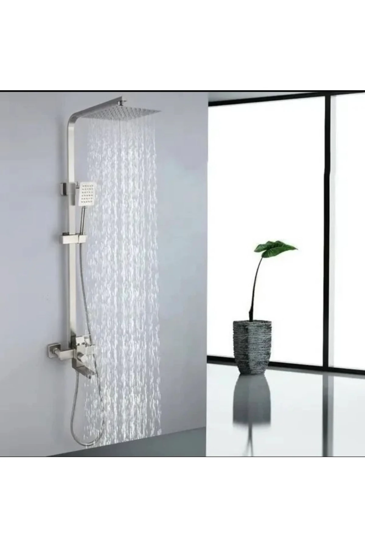 Mat Krom Duş Seti Nikel Duş Sistemi Batarya Dahil Set Tepe Yağmurlama Robot Duş Mat Nikel