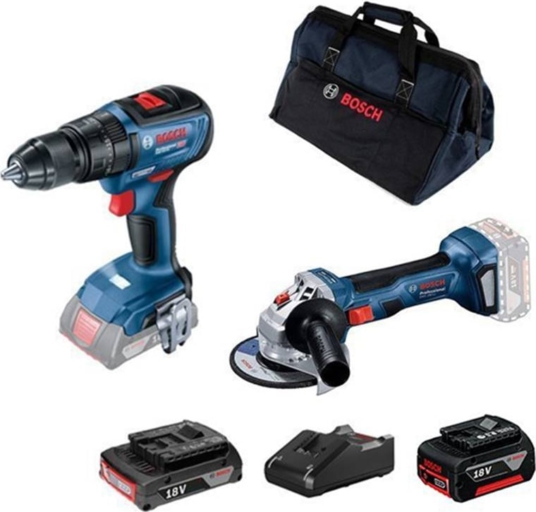 BOSCH Gsb 18V-50 Matkap 2.0 Ah + 5.0 Ah Akülü + Gws 180-LI Taşlama +  Kanvas Çanta