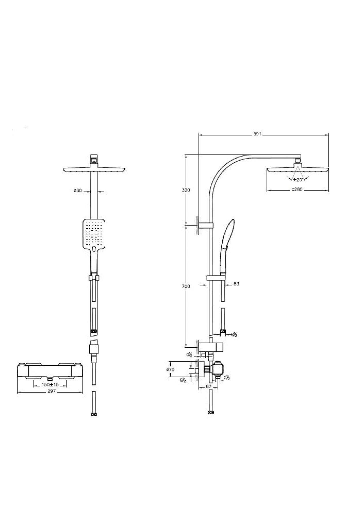 Aquaheat A49257 Ss3 Termostatik Duş Sistemi, Krom