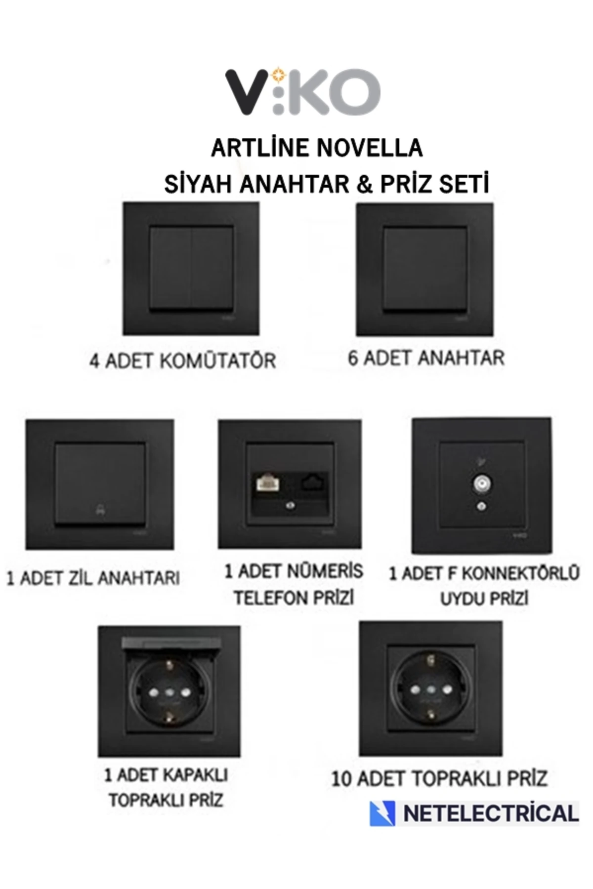 Viko Artline Novella Siyah Anahtar & Priz Seti