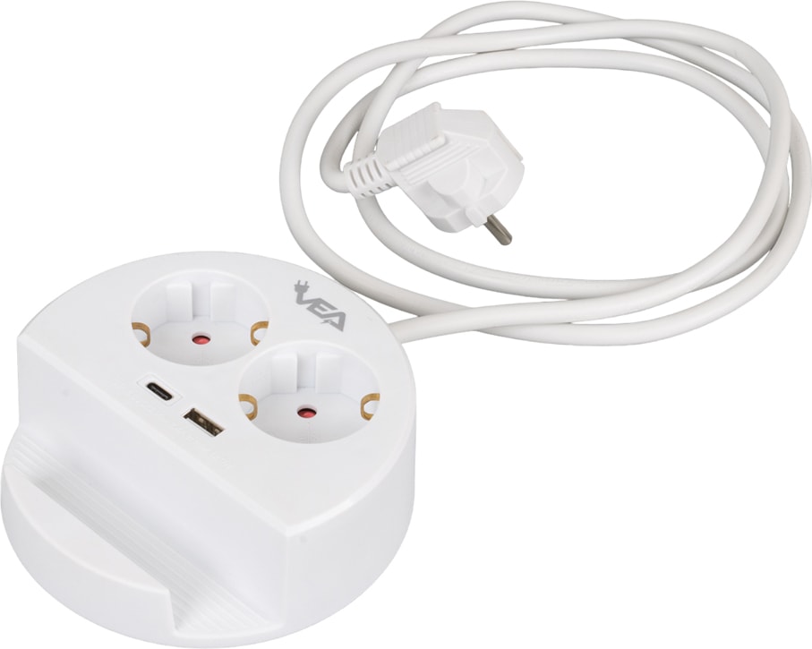 Ve- G1102C 2'li USB + Type-C Girişli Telefon Standlı 1.5 Metre Grup Priz