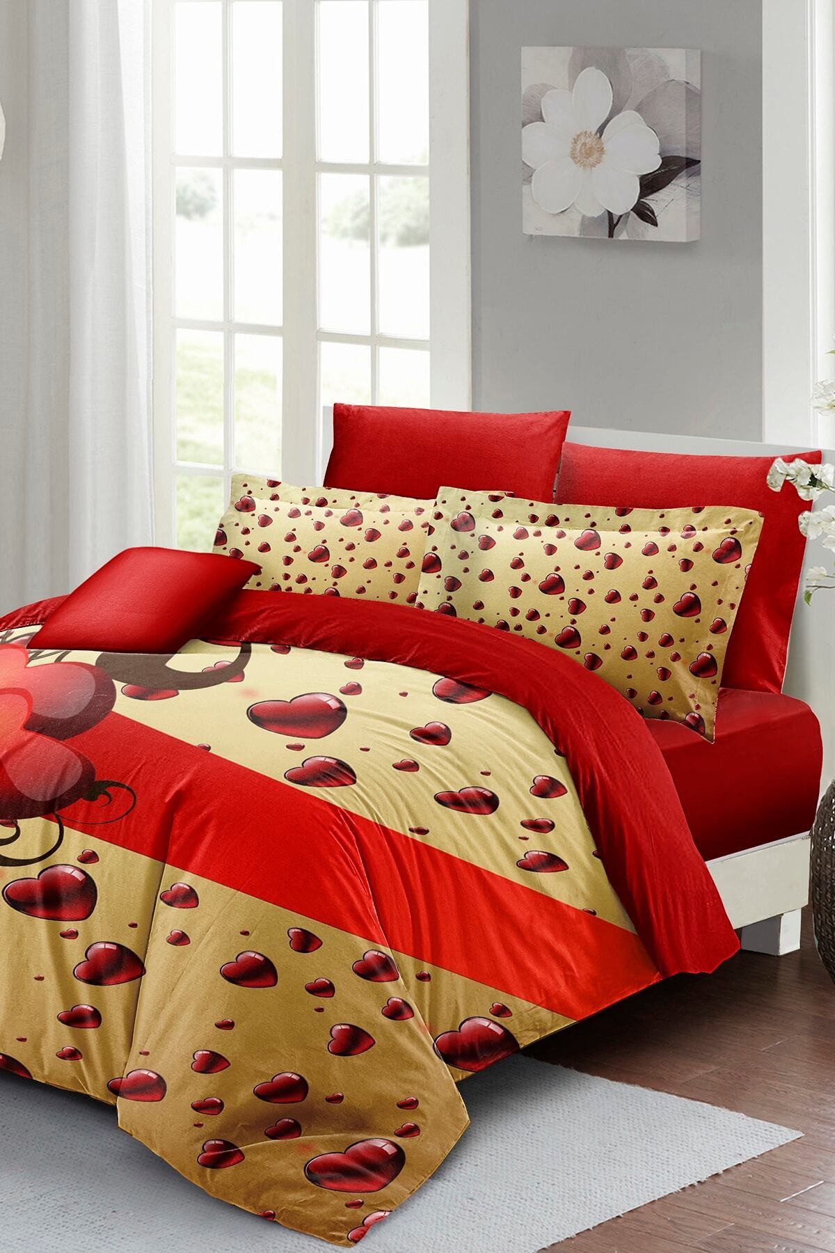 Kıng Sıze Sevgililer Günü Çift Kişilik Nevresim Takımı%100 Pamuk Saten Gift 220x240cm