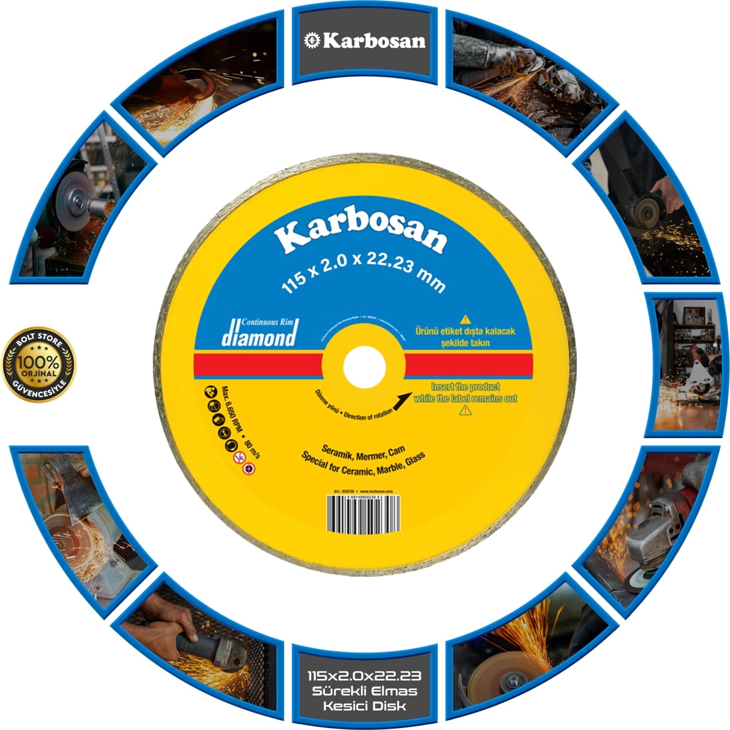 KARBOSAN Sürekli Elmas Kesici Disk | 115 x 2.0 x 22.23 mm