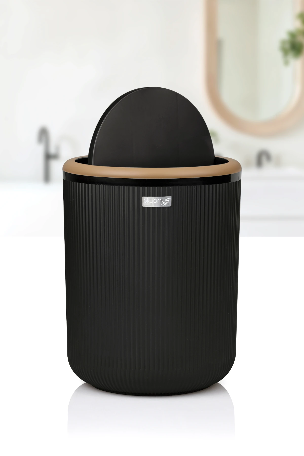 Linea Due Siyah Çizgili Yuvarlak Çöp Kovası