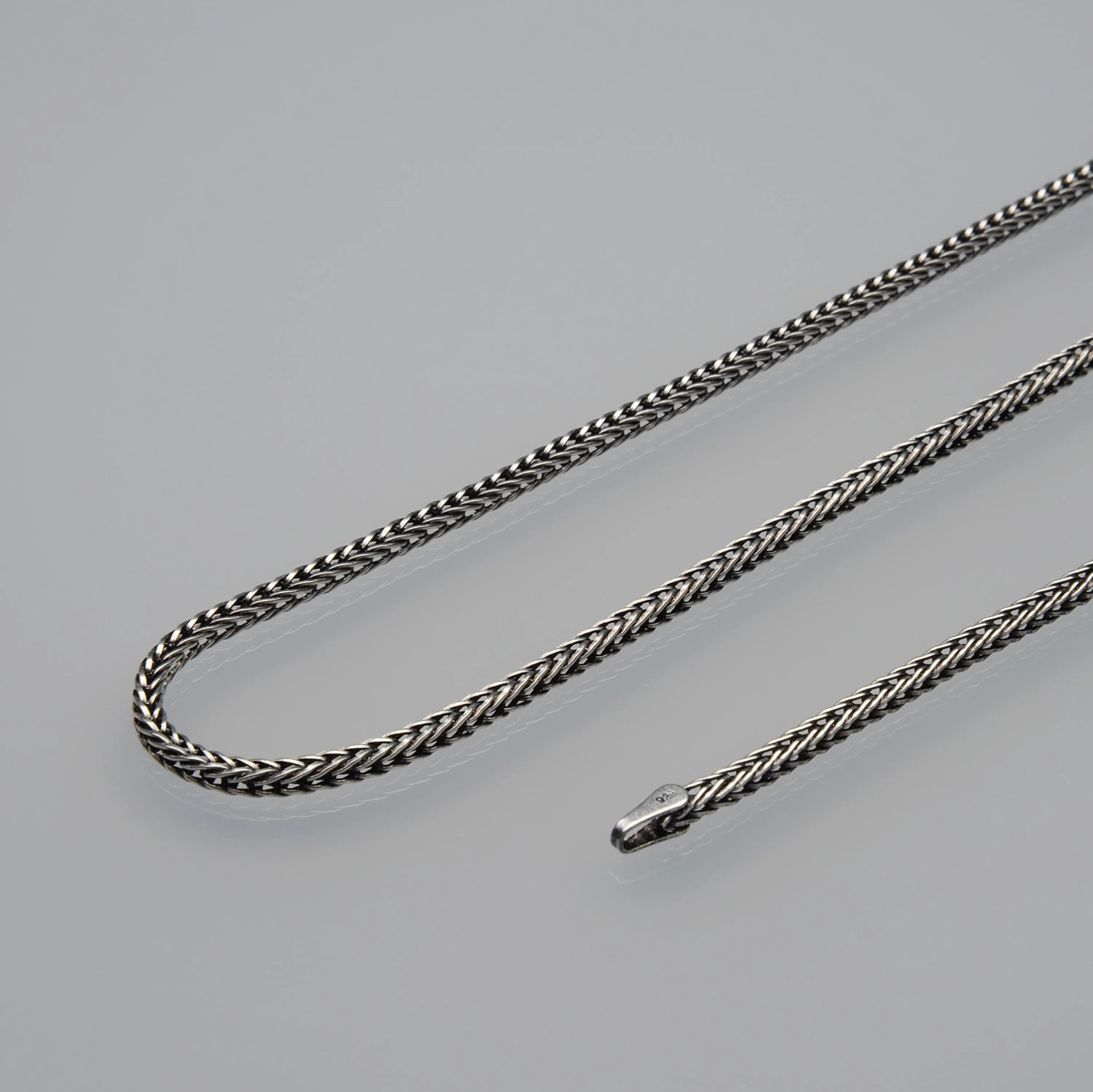 3n Kare Traşsız Tilki Kuyruğu Gümüş Zincir