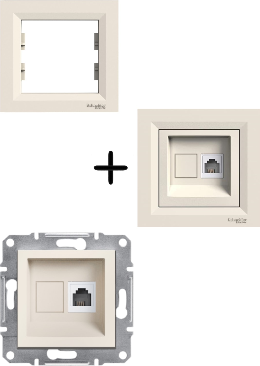 Asfora Krem 1*RJ11 Nümeris Telefon Prizi 4 Kontaklı - Çerçeveli