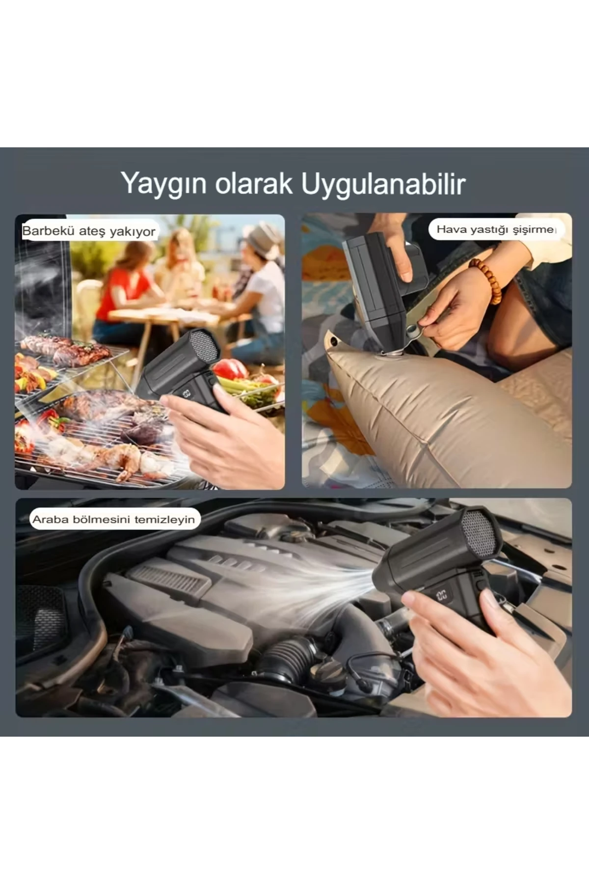 3’Ü 1 ARADA HAVA KOMPRESÖRÜ | LED IŞIKLI | 6 HIZLI EL FANI & VAKUM ÜFLEYİCİ | TURBO JET