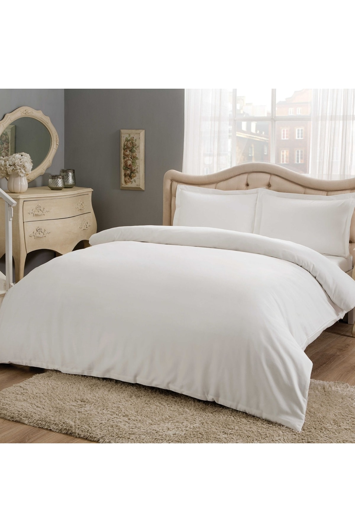 Saten Basic King Size Nevresim Takımı Beyaz