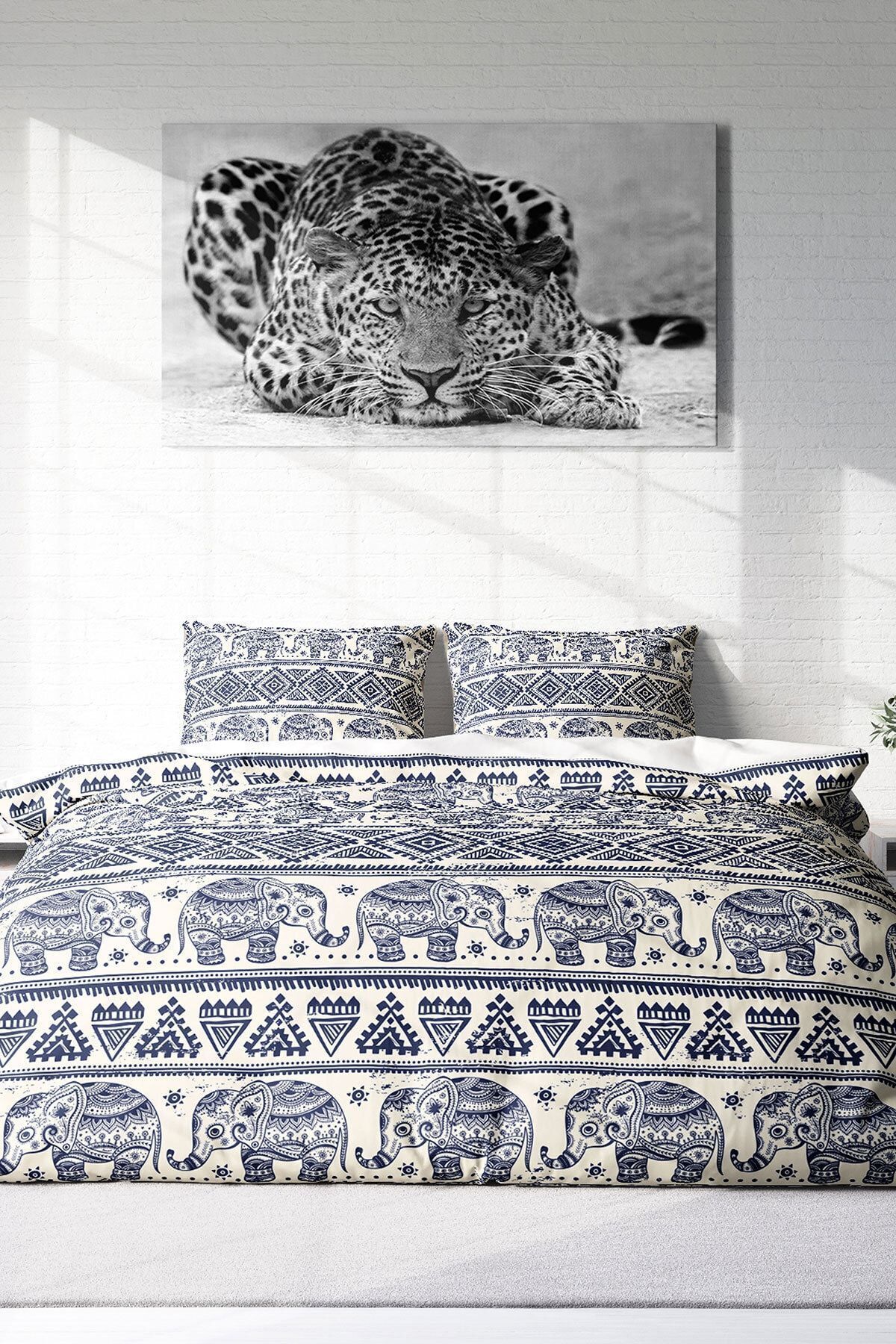 Ethnic Elephant 3d Pamuk Saten Çift Kişilik Nevresim Takımı