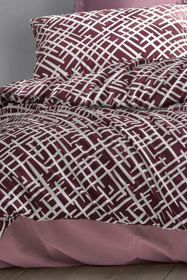 Luan Pamuklu Nevresim Takımı Çift Kişilik (4 Parça) Krem Bordo Nevresim Seti