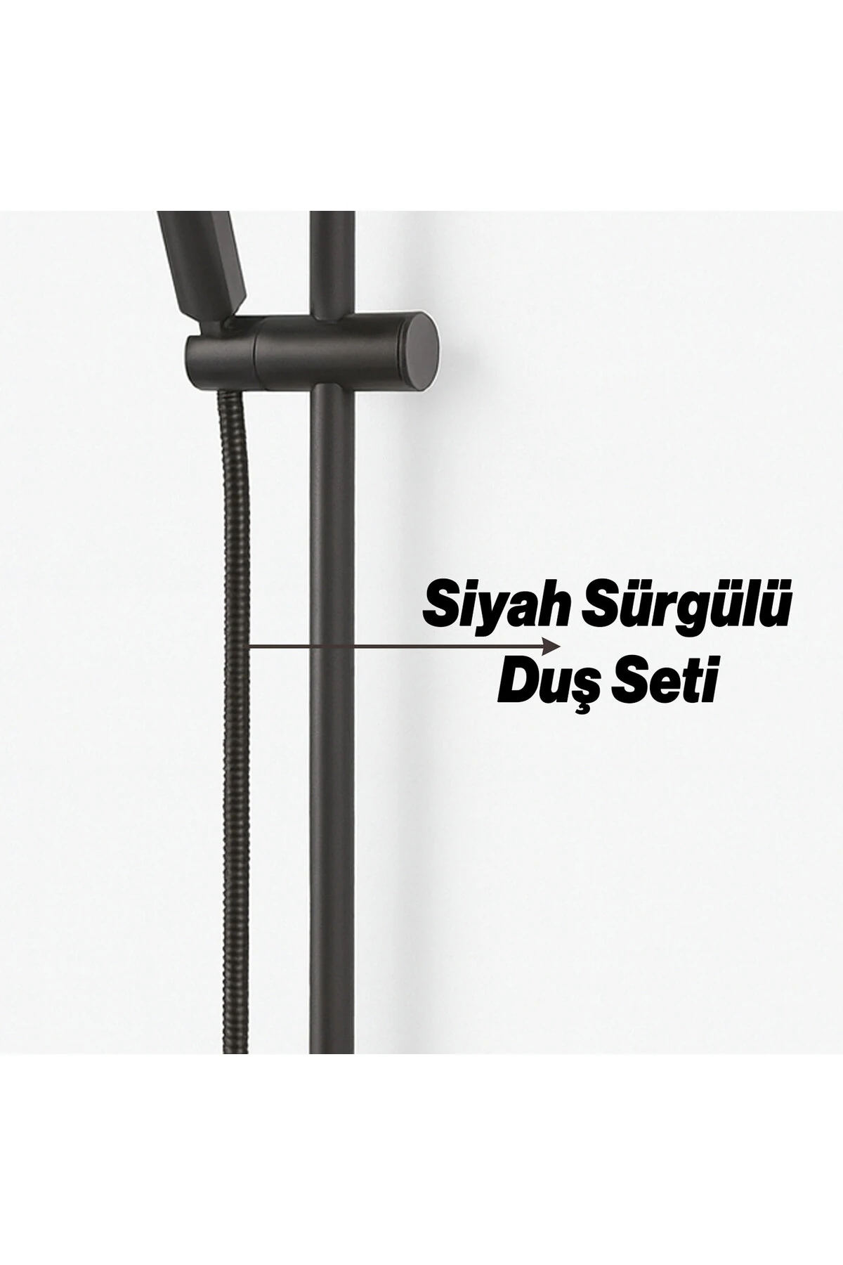 Siyah Sürgülü Duş Seti Kare Başlıklı Düğmeli El Duşu Hortumu Tutacağıyla Modern Lüks Banyo Takımı