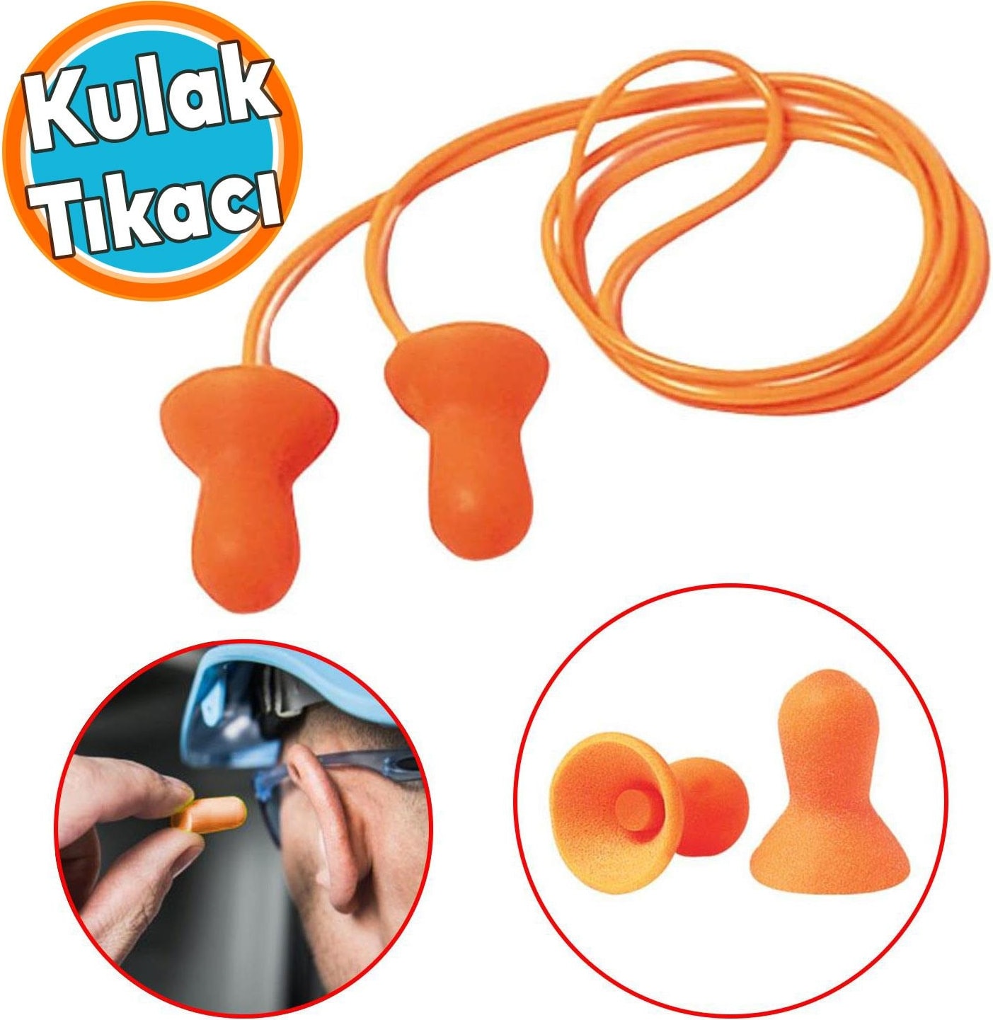 Yıkanabilir Kulak Tıkacı 26 Db Ipli Tıkaç Gürültü Ses Önleyici Yüzme Su Kaçma Kulak Koruyucu