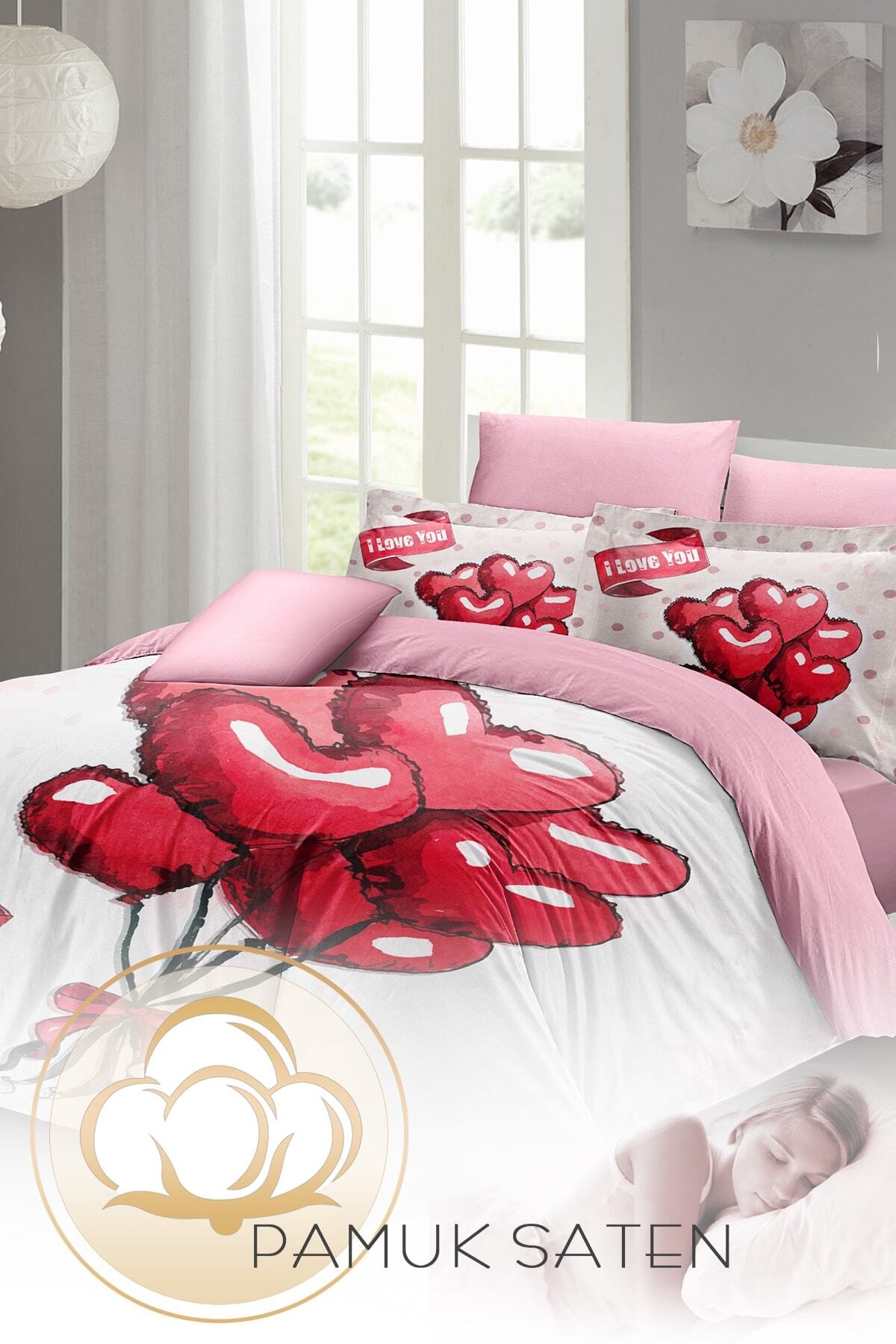 Kıng Sıze Sevgililer Günü Çift Kişilik Nevresim Takımı%100 Pamuk Saten Red Balls 220x240cm