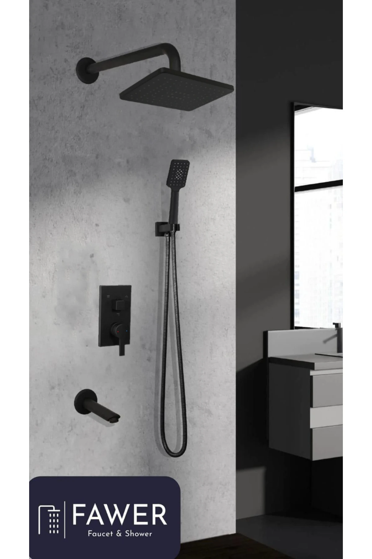 FAWER SİYAH ANKASTRE DUŞ SETİ 3 YÖNLÜ SOFT TOUCH - FULL SET - ALFA- 5 YIL GARANTİLİ-505B