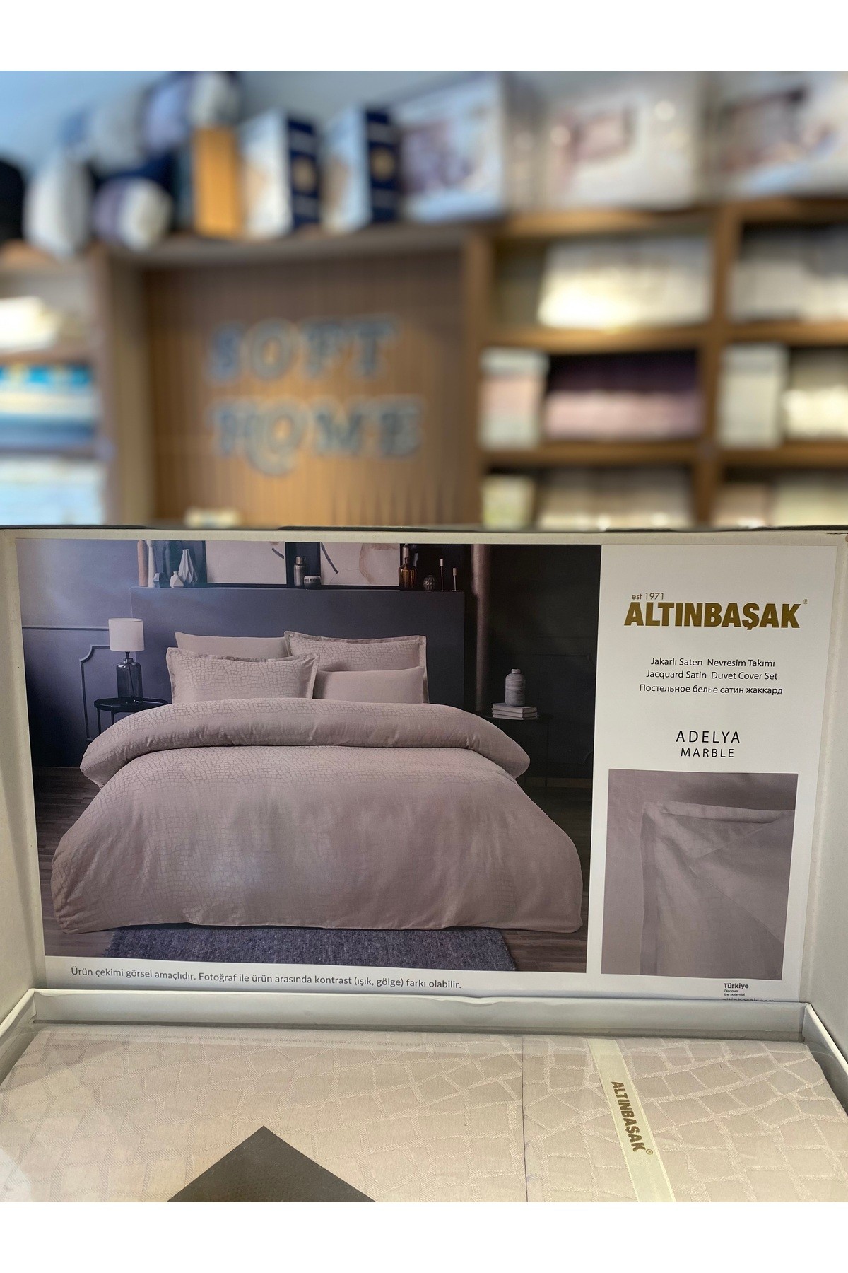 %100 Pamuk Jakarlı Saten Adelya Marble Çift Kişilik Nevresim Takımır