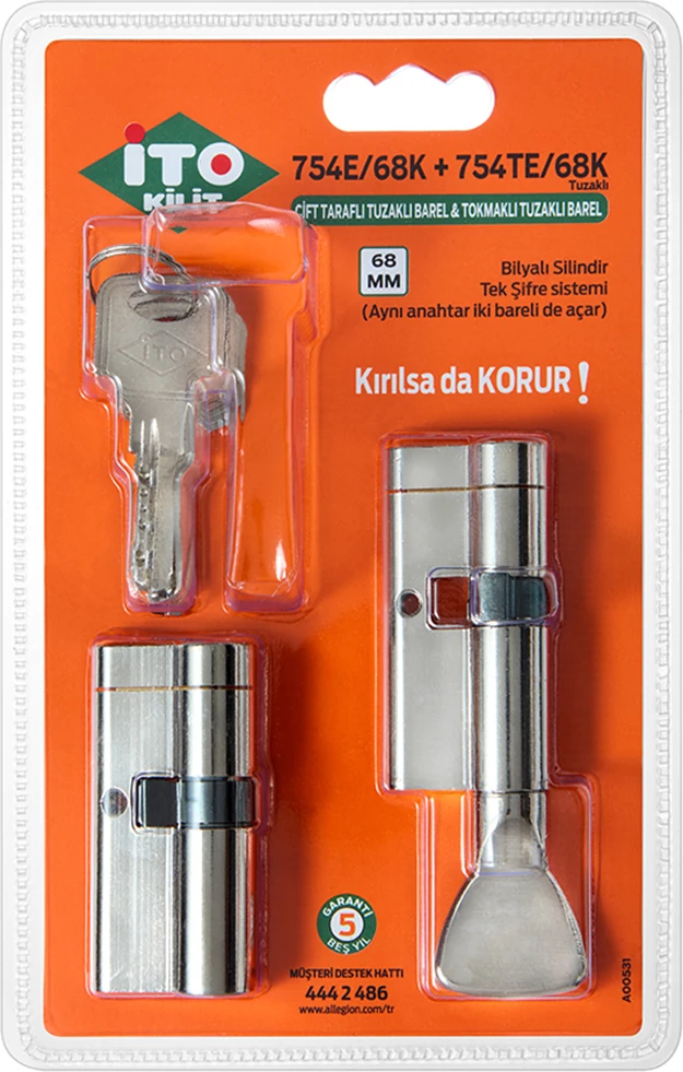 Ito 68 mm Tuzaklı Ikiz Silindir Barel Seti - Karşılıklı Açılır - Çelik Kapı Kilidi