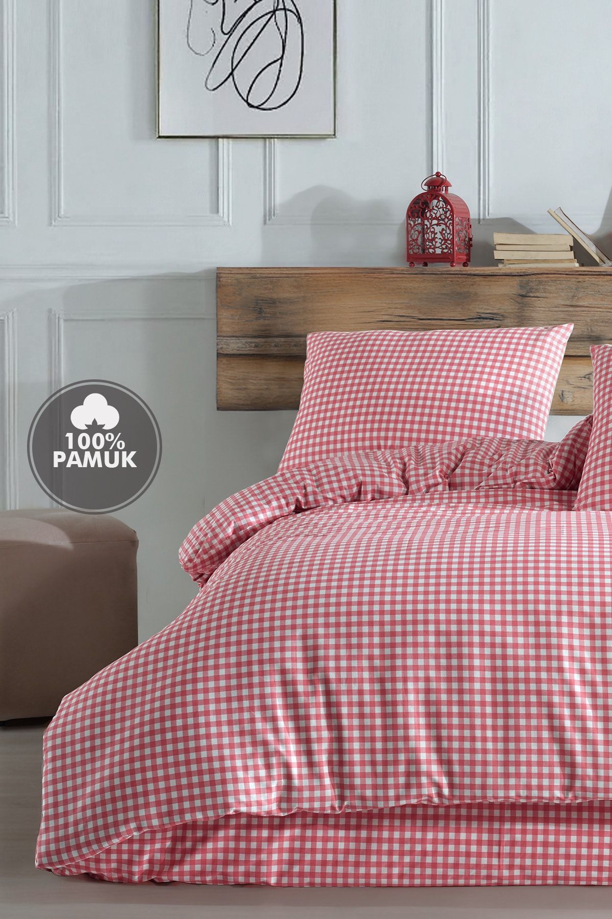 Mini Kare Pembe %100 Pamuk Battal Boy Nevresim Takımı