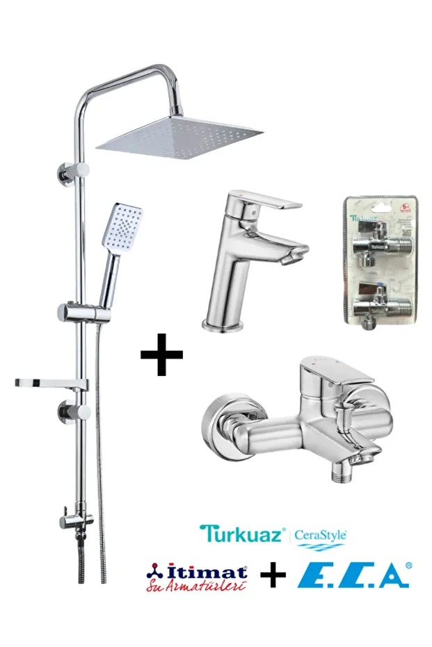 Lia Banyo ve Lavabo Bataryası + itimat Rain Duş Seti + Turkuaz Ara musluk (4'lü Markafiyat Kombin)