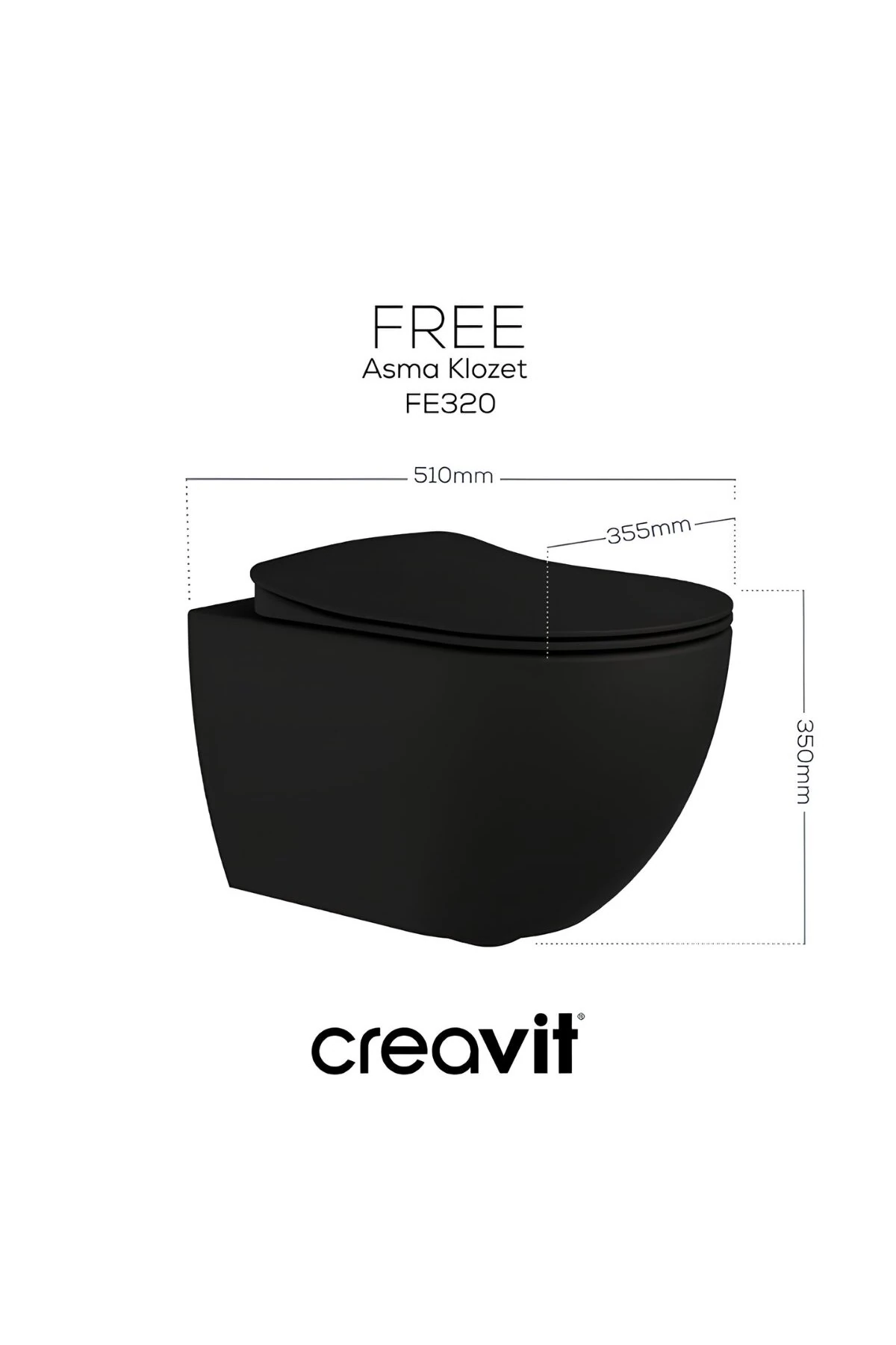 Free Mat Siyah Kanallı Asma Klozet FE320, Duck Duroplast Yavaş Kapak