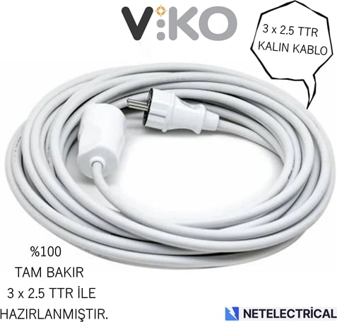 Tekli Topraklı Seyyar Uzatma Kablosu 5 Metre (Tam Bakır Kalın 3 x 2.5 Ttr Kablo)