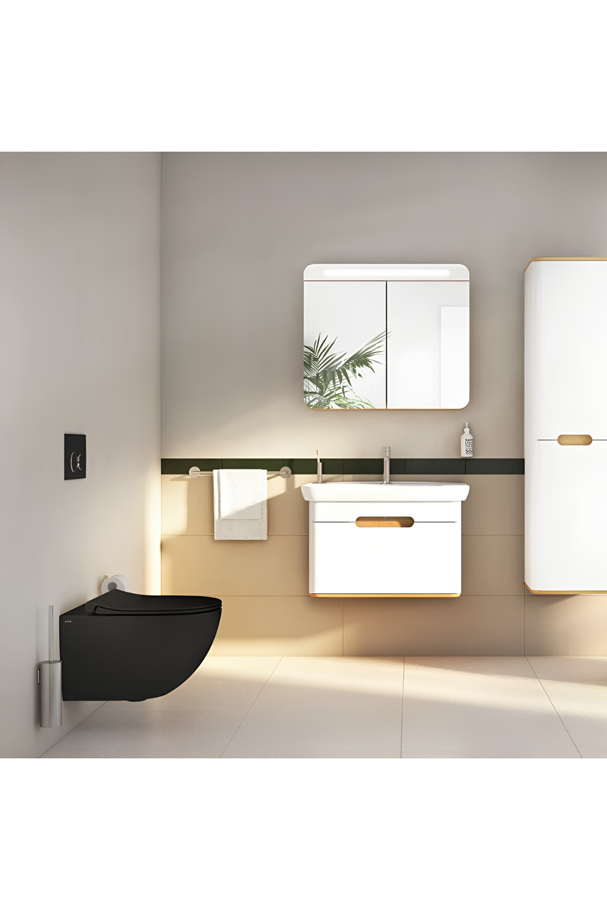 S60 Mat Siyah Smoot Flush Asma Klozet, Vitra Mat Siyah Gömme Rezervuar Set 768-1851
