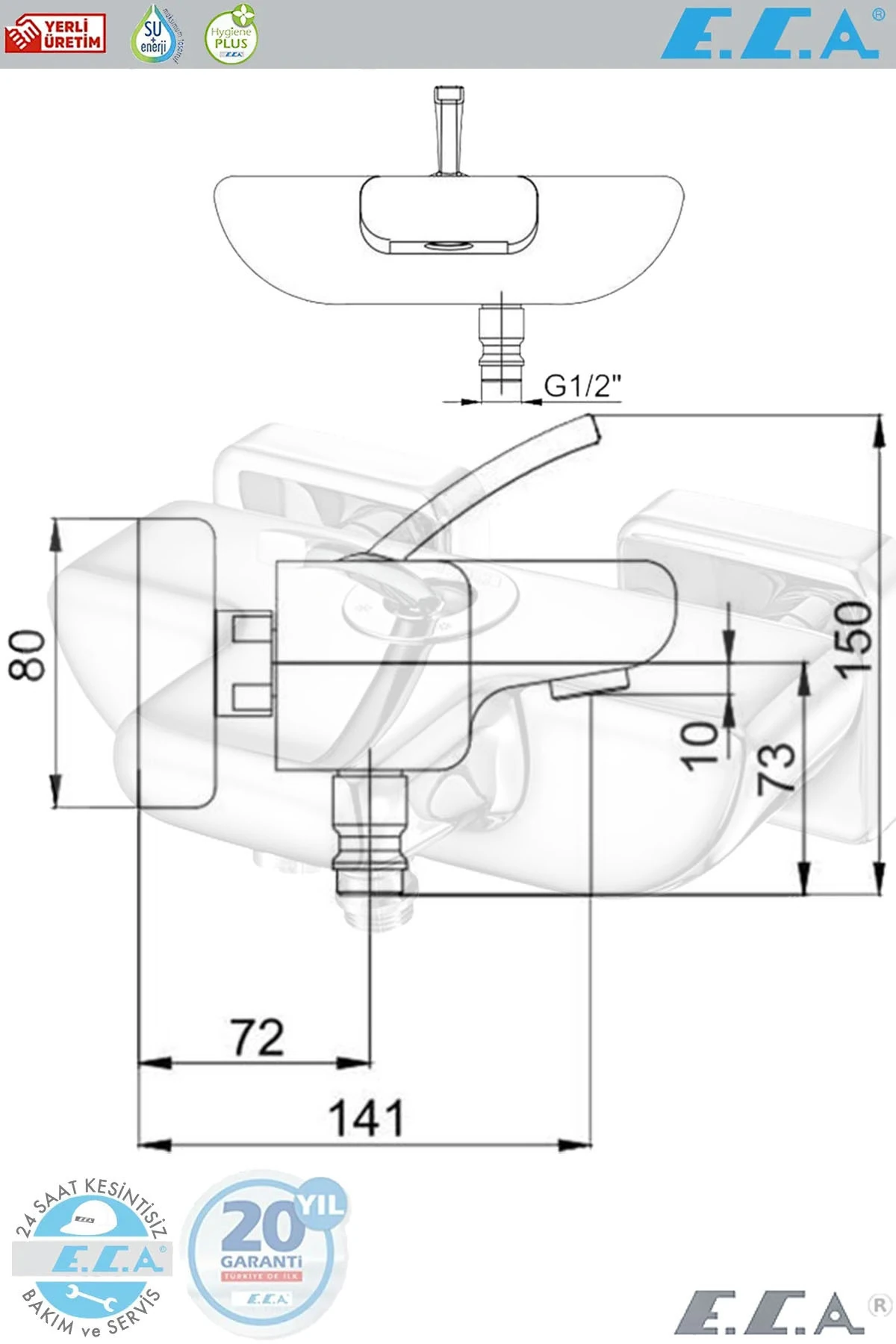 E.c.a Novita Banyo Bataryası 20 Yıl Garantili Banyo Bataryası 102102447h