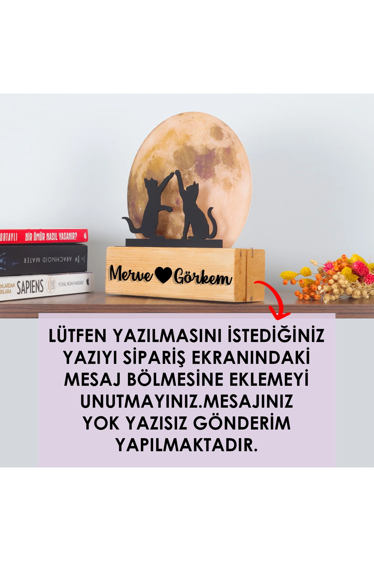 Led Işıklı Pleksi Dolunay Kişiselleştirilebilir Dekoratif Biblo Harvey Kediler Anahtar Askılığı