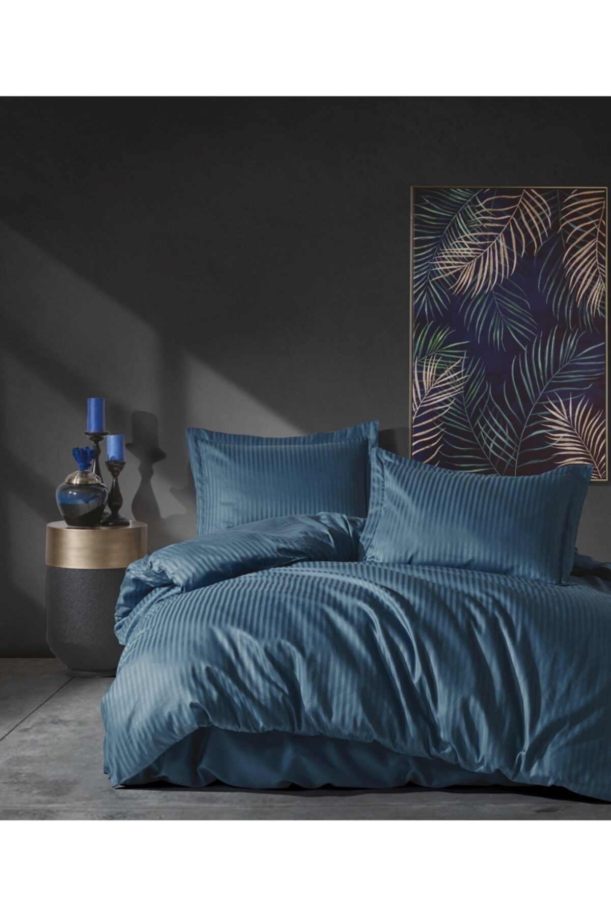 Elegant Series Saten Nevresim Takımı Çift Kişilik Stripe-mavi