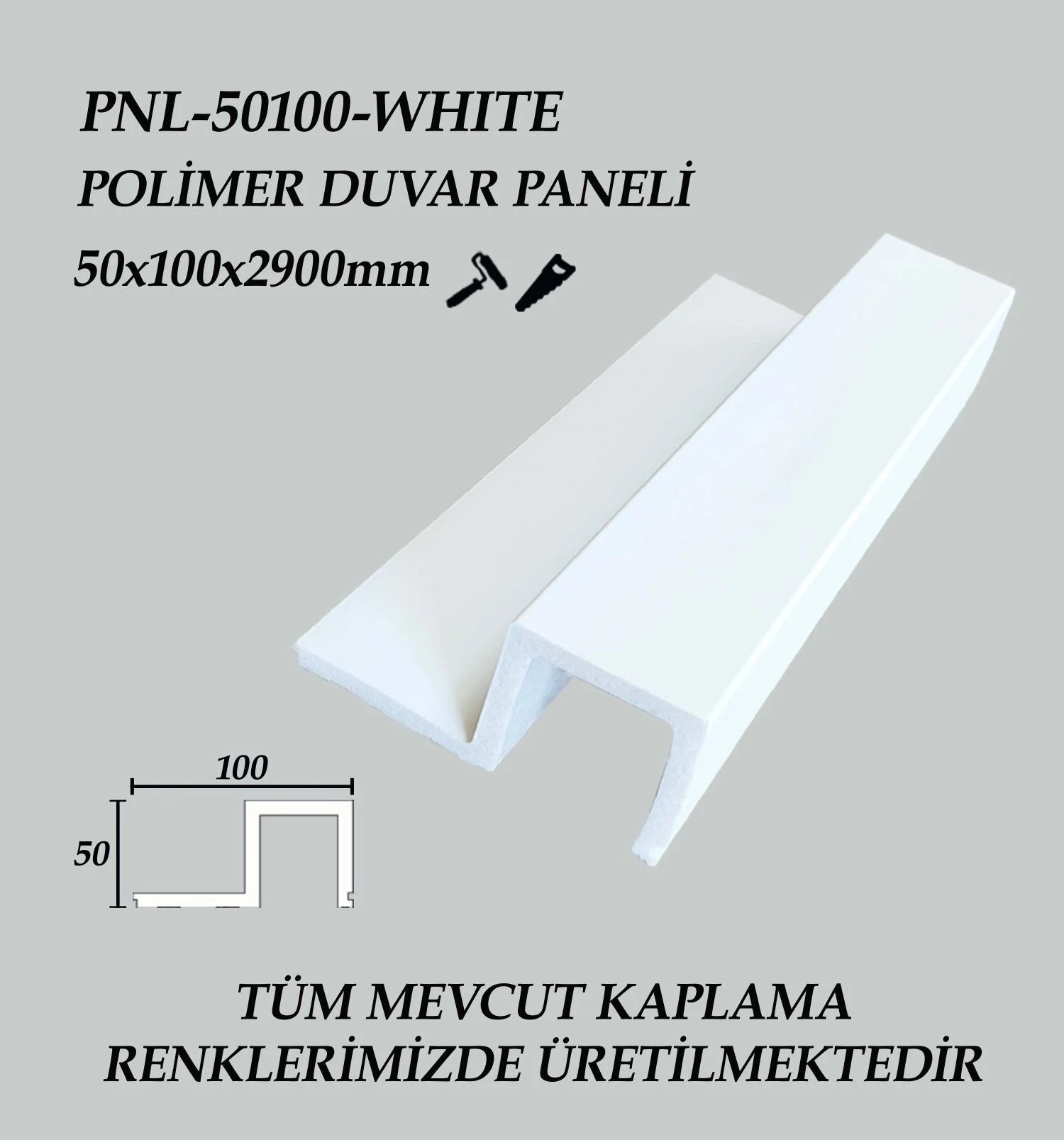 WHITE Polimer Duvar Paneli 50X100X2900mm