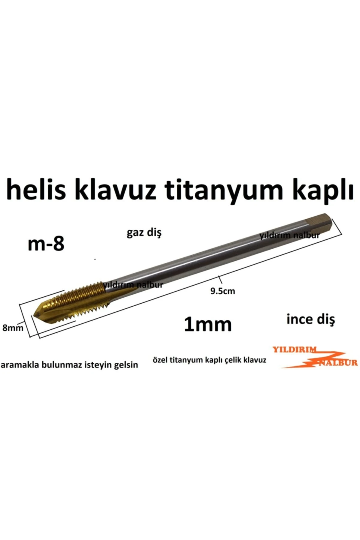 Kılavuz Gaz Diş M-8 Titanyum Kaplı Diş Açma Kanal Açma Klavuz İnce Diş 1 mm