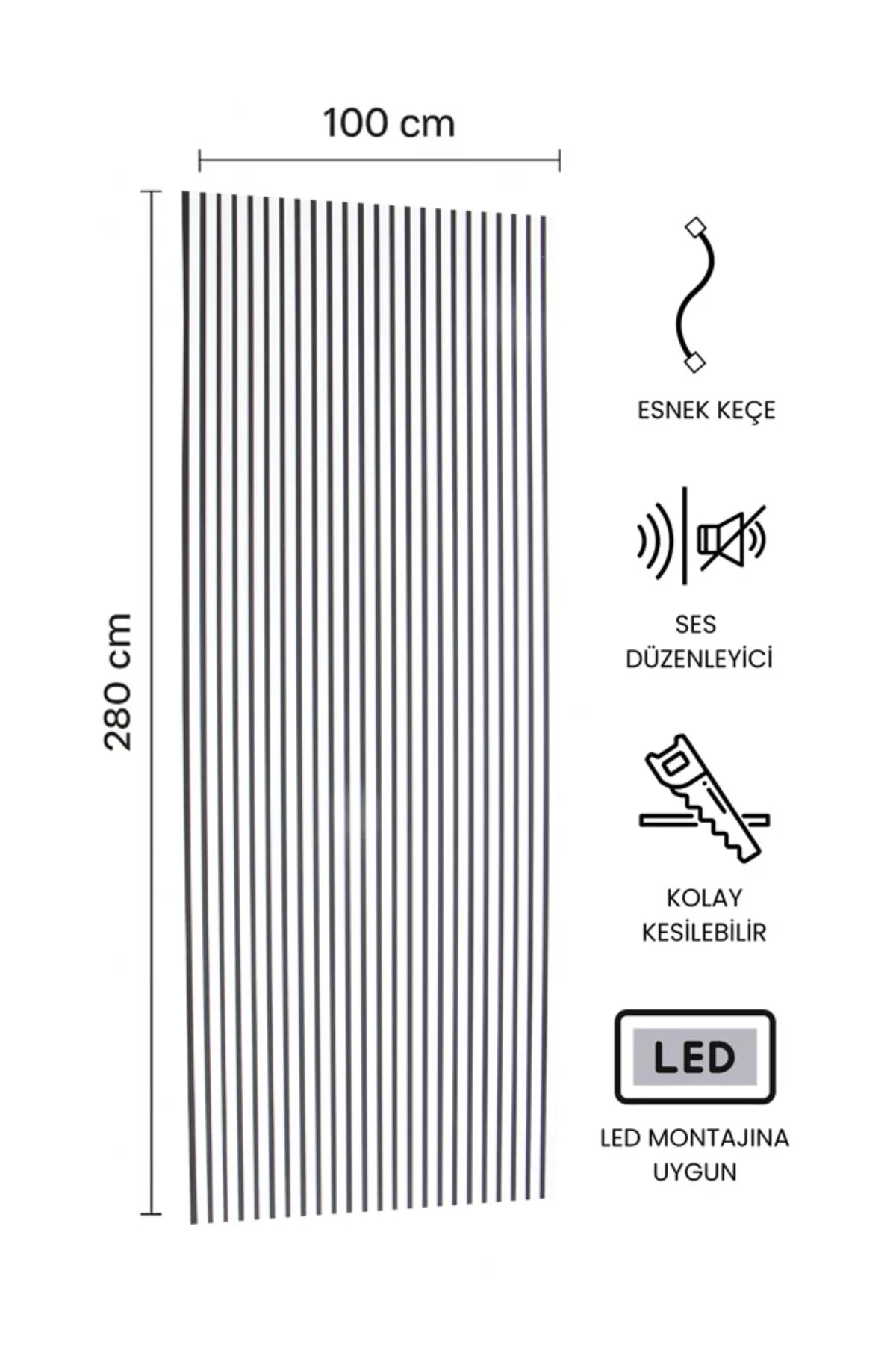 Akustik Duvar Paneli Beyaz 100 x 280 CM 400 GR Keçe