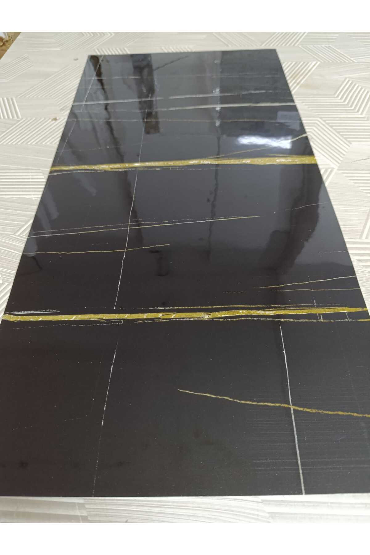 30x60cm Çzigili Siyah Desenli Yapışkanlı Seramik Desen Mutfak Banyo Wc Pvc Duvar Kaplama Paneli