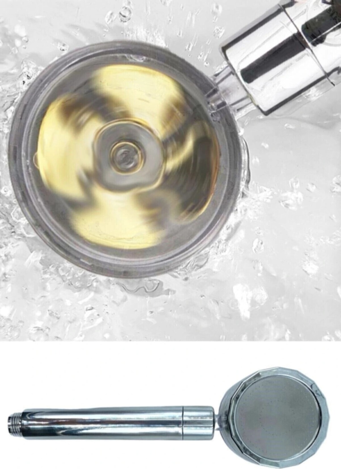 Turbo Duş Başlığı Su Tasarruflu 360 Hareketli Pervaneli Tazyikli Tuşlu Duş Başlığı (5047)