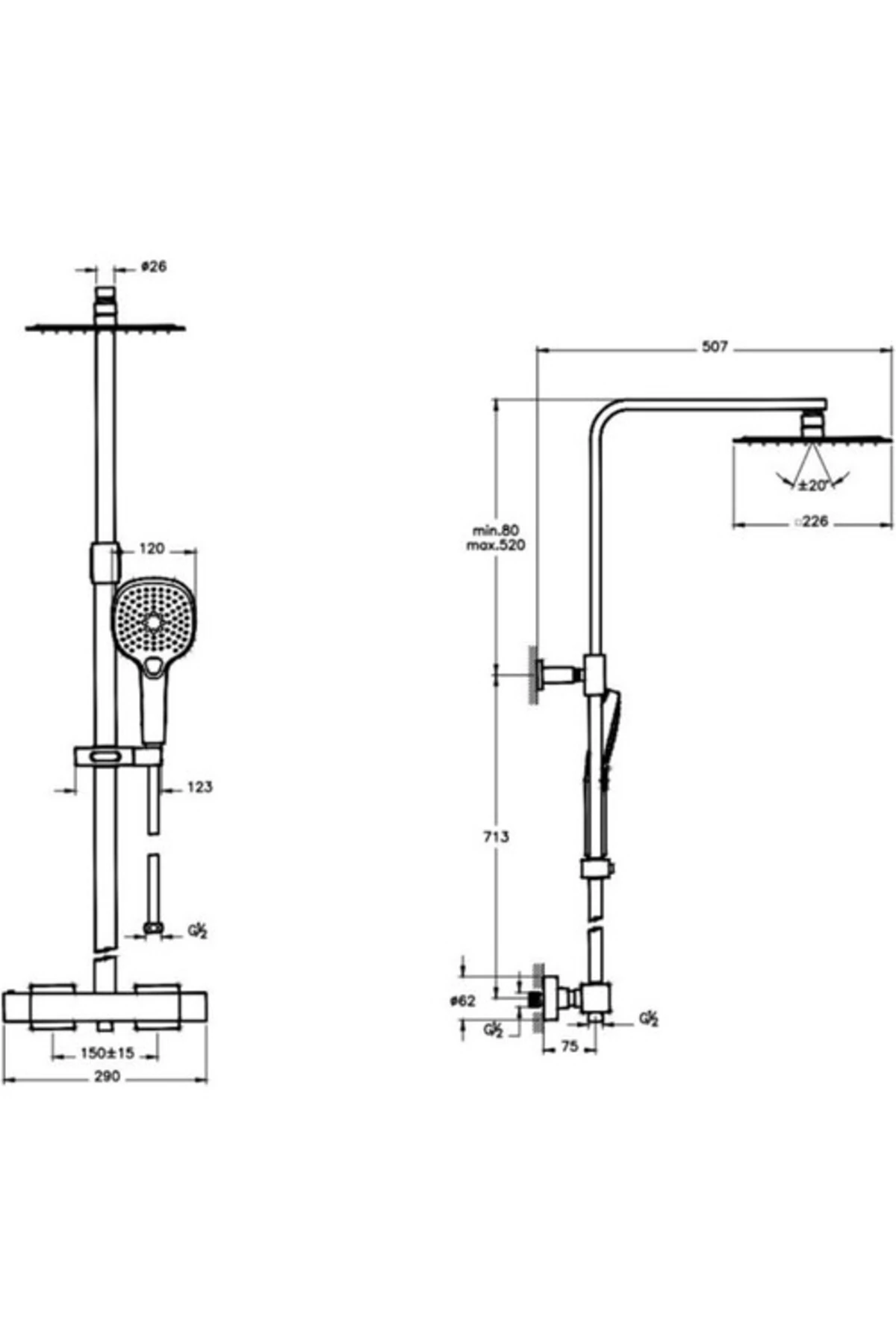 AquaHeat Bliss S 230 A47202 Termostatik Duş Sistemi, Krom