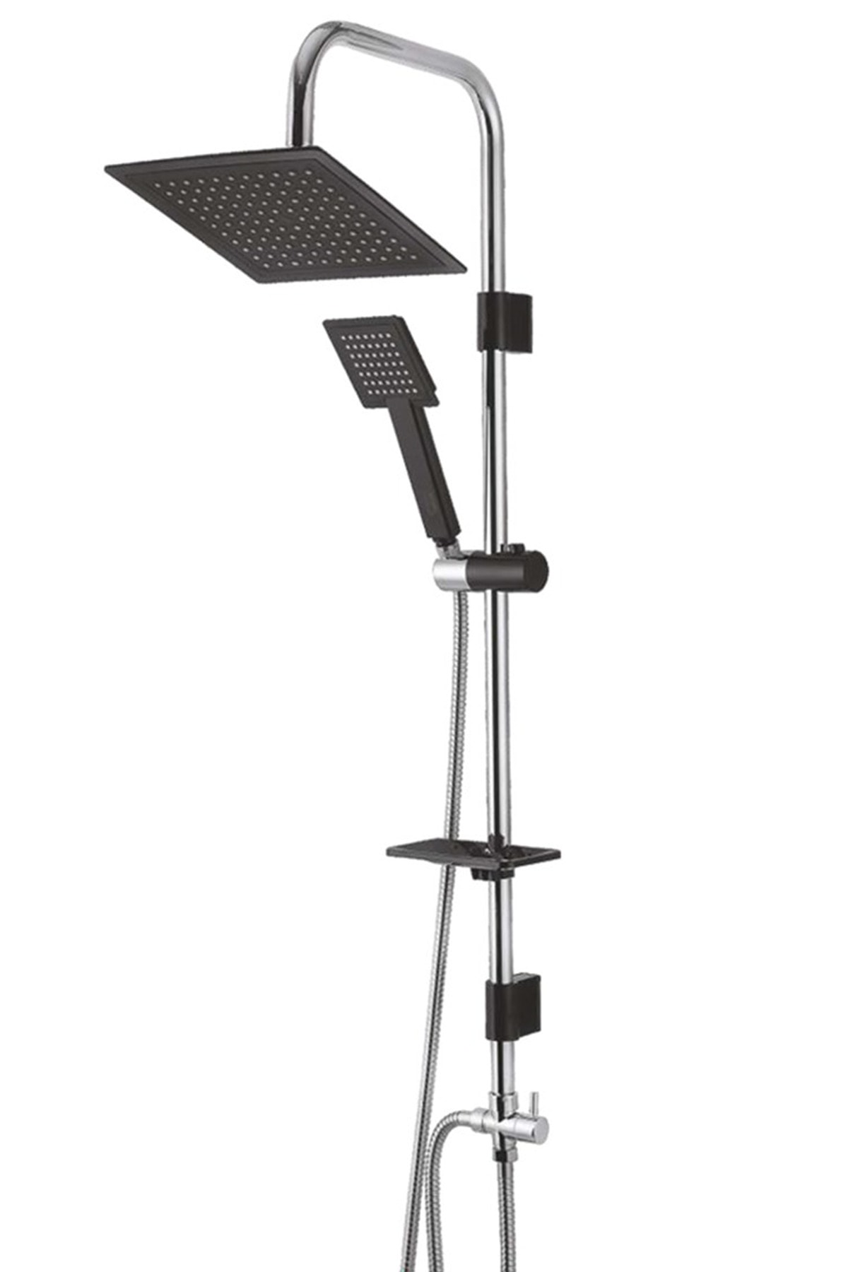 Siyah Krom Square Tepe Duş Seti