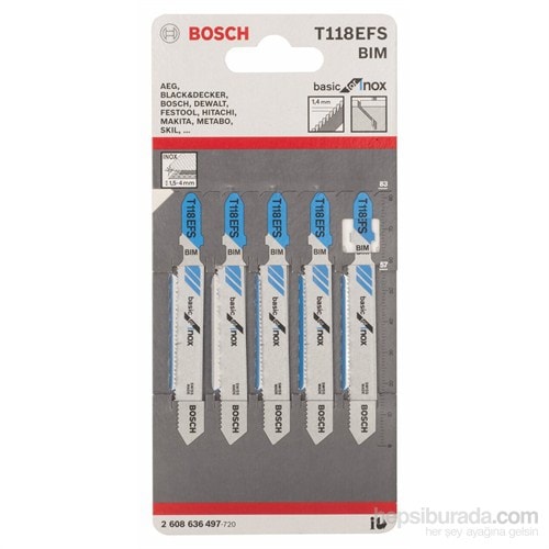 BOSCH - Ekonomik Seri Inox (Paslanmaz Çelik) İçin T 118 Efs Dekupaj Testeresi Bıçağı - 5'Li Paket