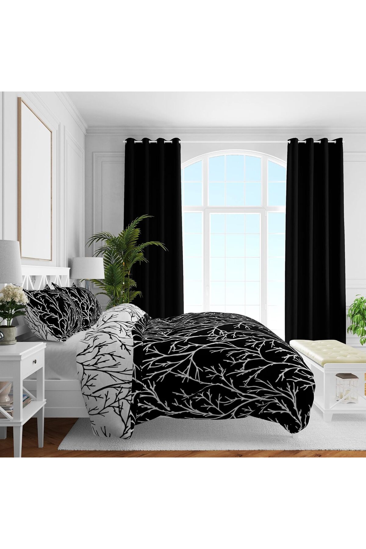 Queen Size Saten Nevresim Seti Siyah 1144719