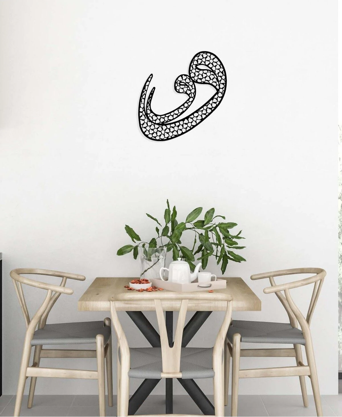 -Vav Harfi Islami Metal Tablo - Islami Ev Dekorasyonu - Dini Duvar Tabloları - 60 X 60 - Cm - Sıyah-Islm-142