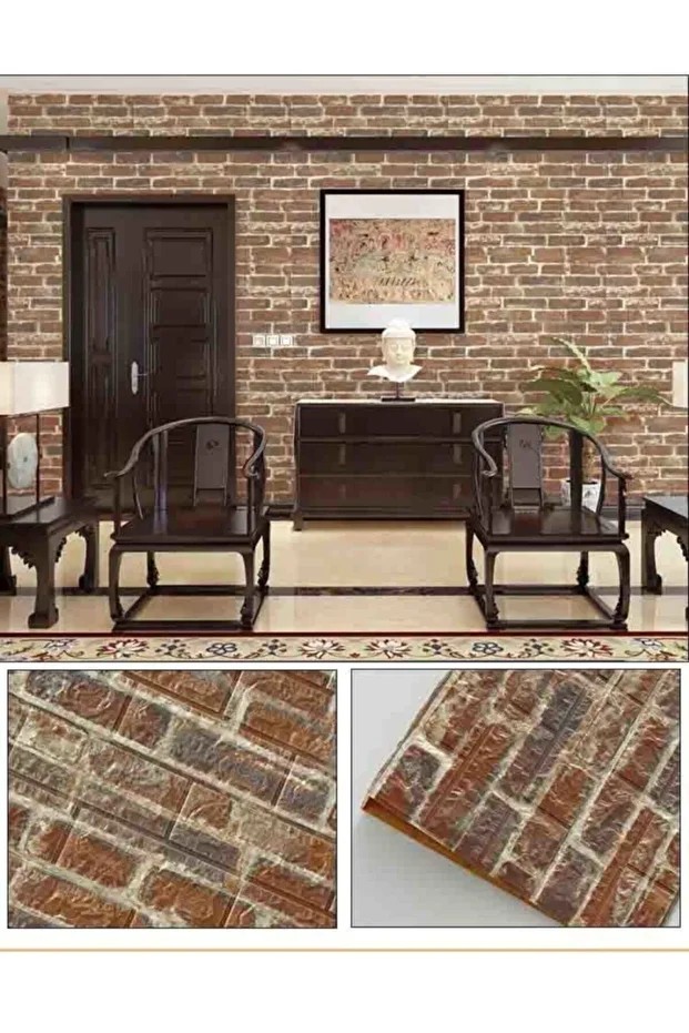 Nw23 Kendinden Yapışkanlı Çok Renkli Kırmızı Tuğla Sünger Duvar Paneli 70x77 Cm 4 Adet
