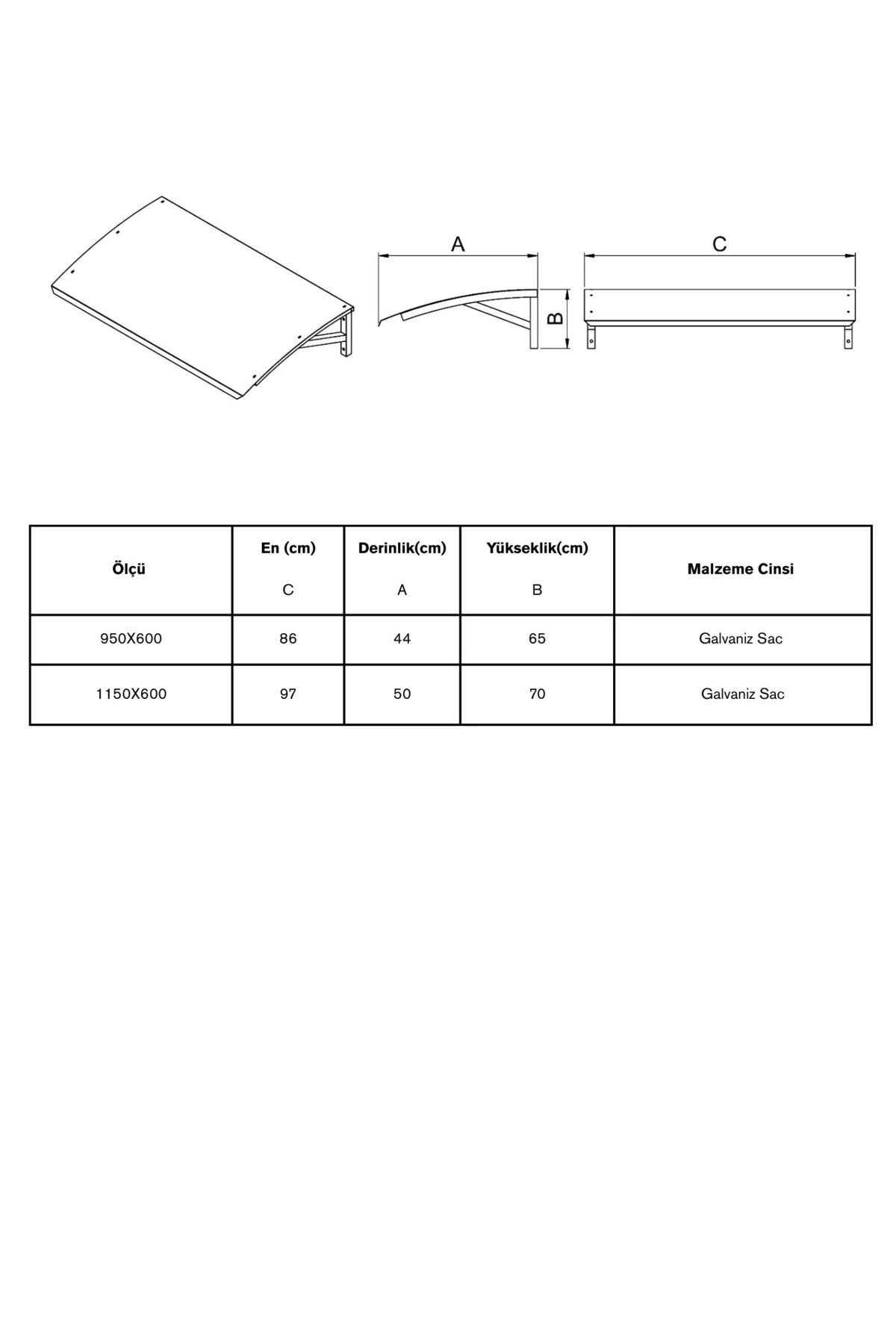 Metal Kapı Pencere Üstü Pratik Sundurma 95 cm x 60 cm x 25 cm Siyah Renk