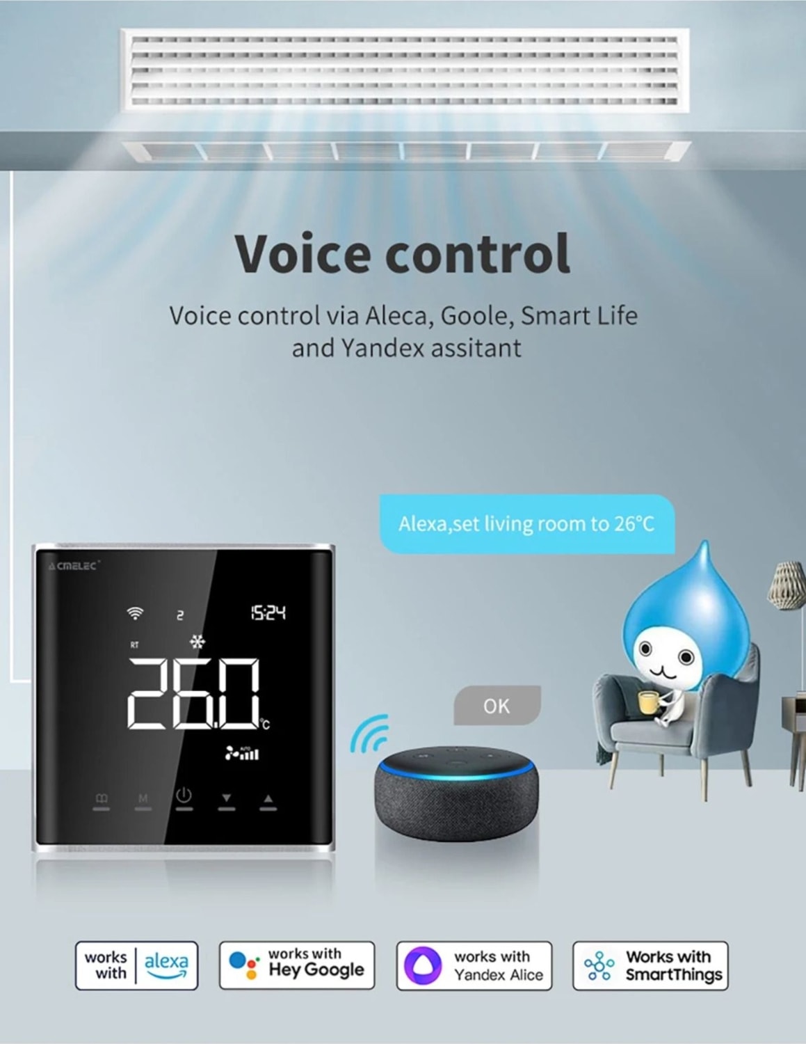 Vrf AE-669K Wifi Tuya Destekli IP30 Akıllı Klima Termostat Bağlantı Kiti