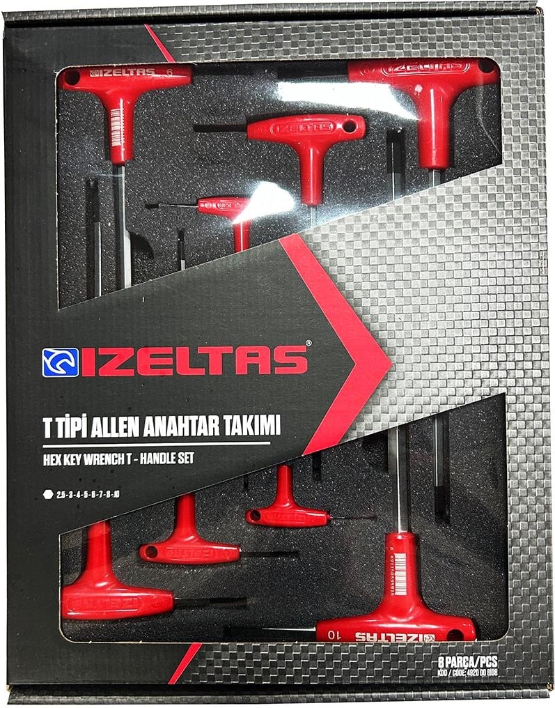 Izeltaş 4920 8 Parça T Tipi Allen Alyan Anahtar Takımı