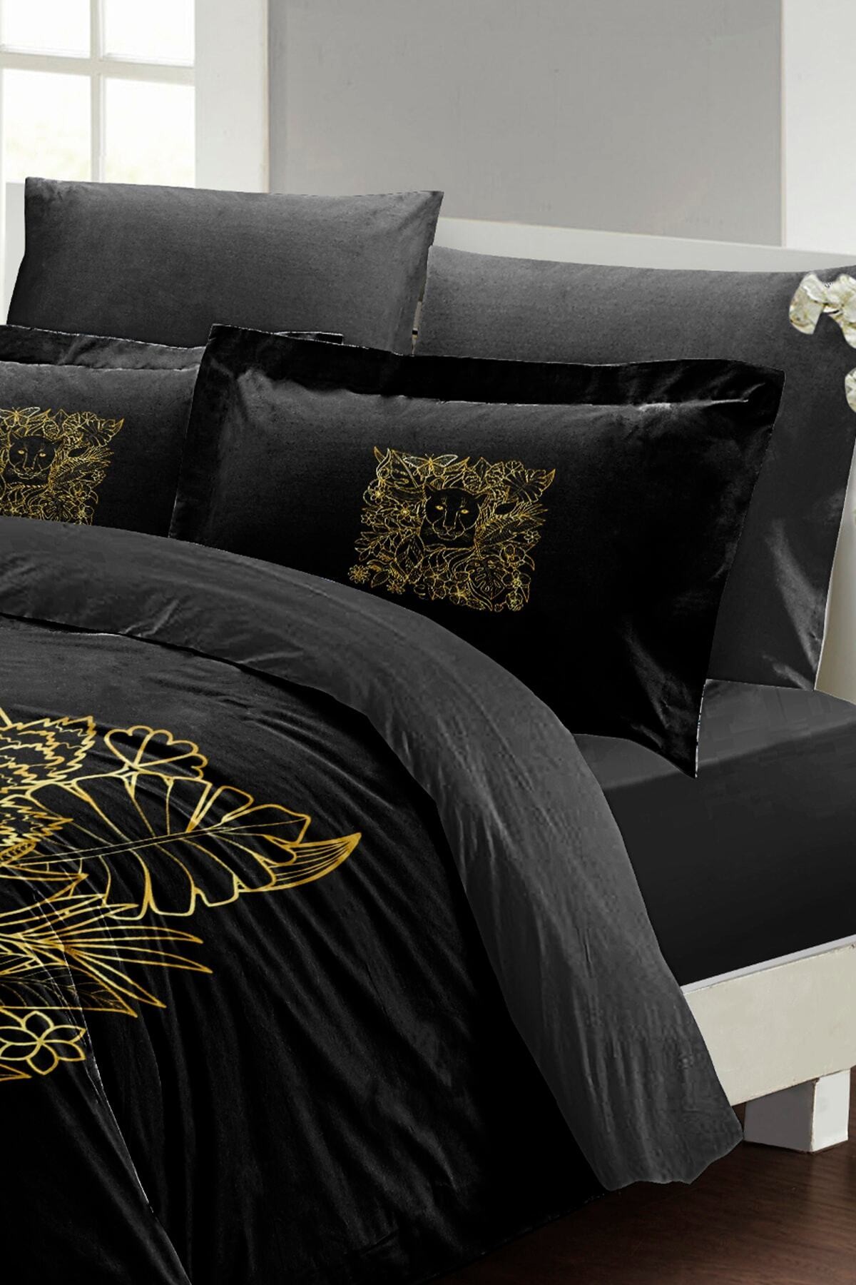 Kıng Sıze Çift Kişilik Nevresim Takımı Pamuk Saten 3d Özel Tasarım Leopar Line 220x240cm