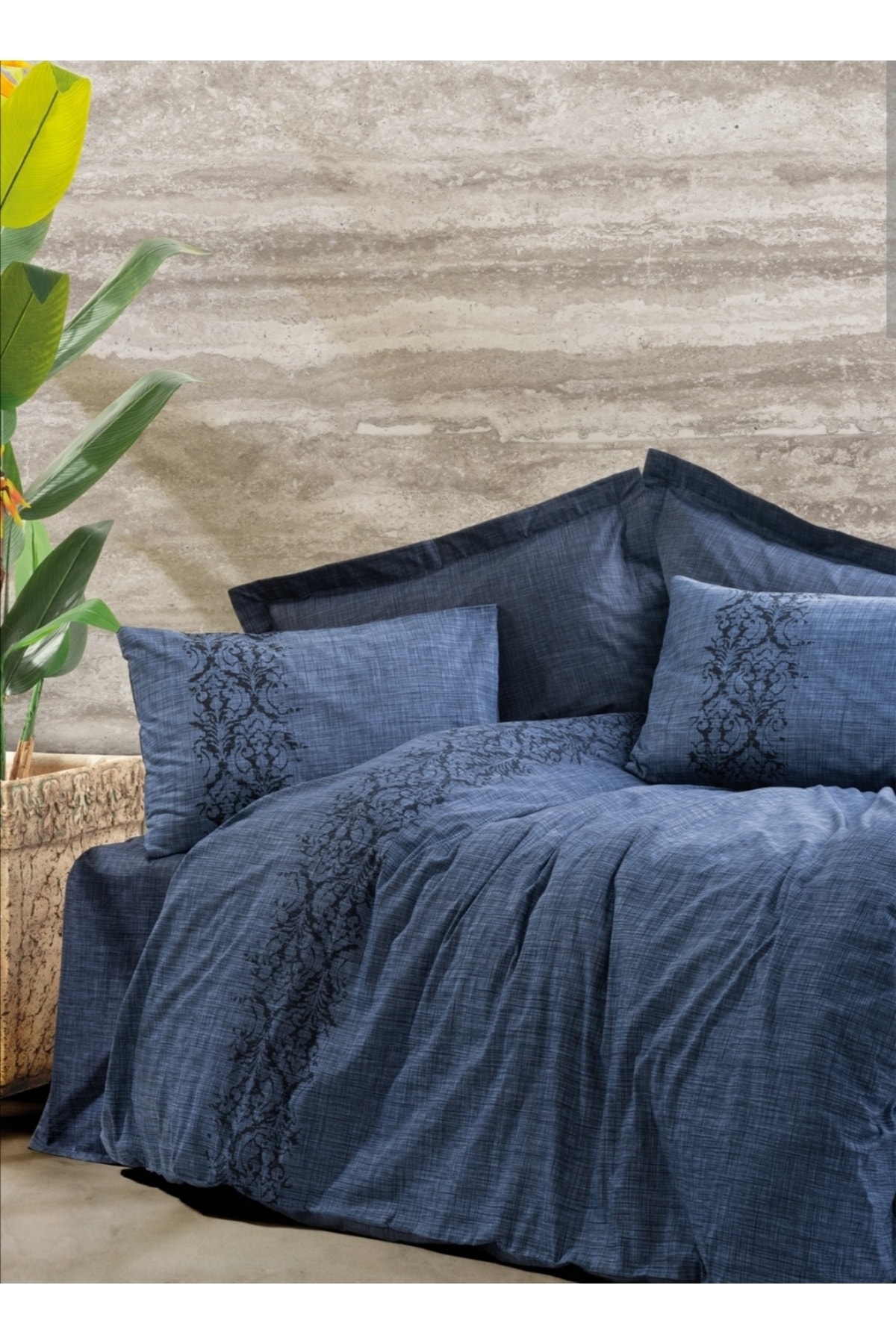 Plainline Sooty Denim Çift Kişilik Nevresim Takımı