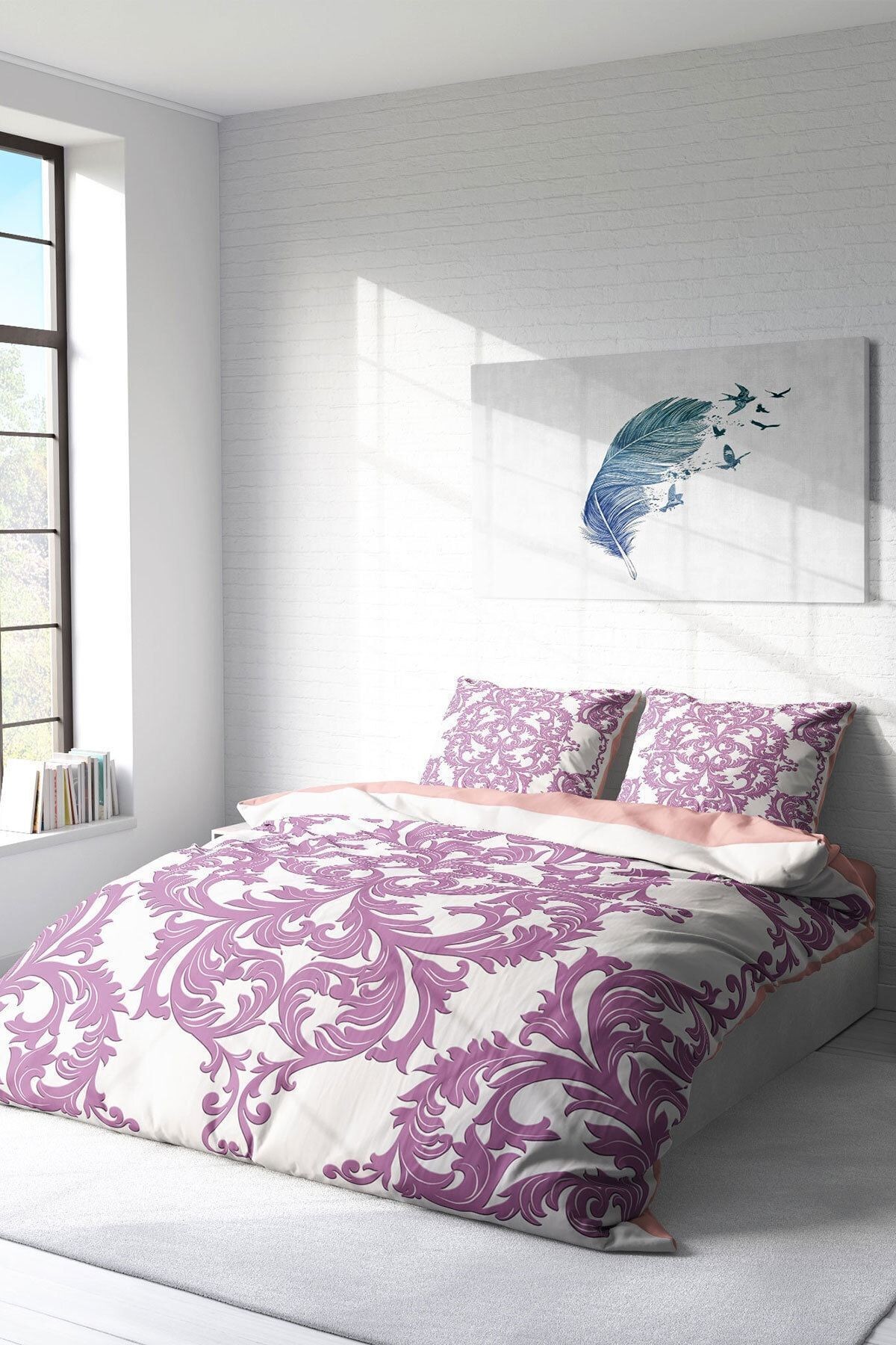 Pink Damask 3d Pamuk Saten Çift Kişilik Nevresim Takımı