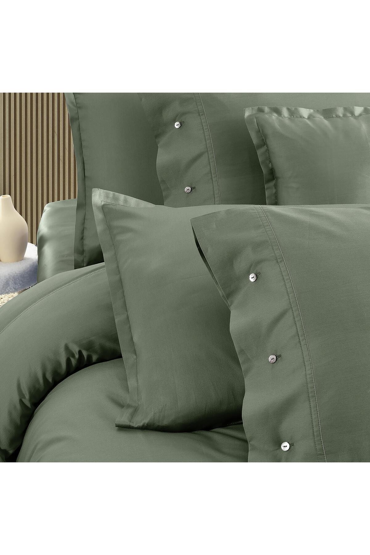 Monochrome Smoke Green %100 Pamuk Saten ''300 TC" Nevresim Takımı KS v6